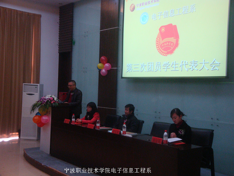 图为：电子信息工程系党总支书记龚有国老师在发表讲话